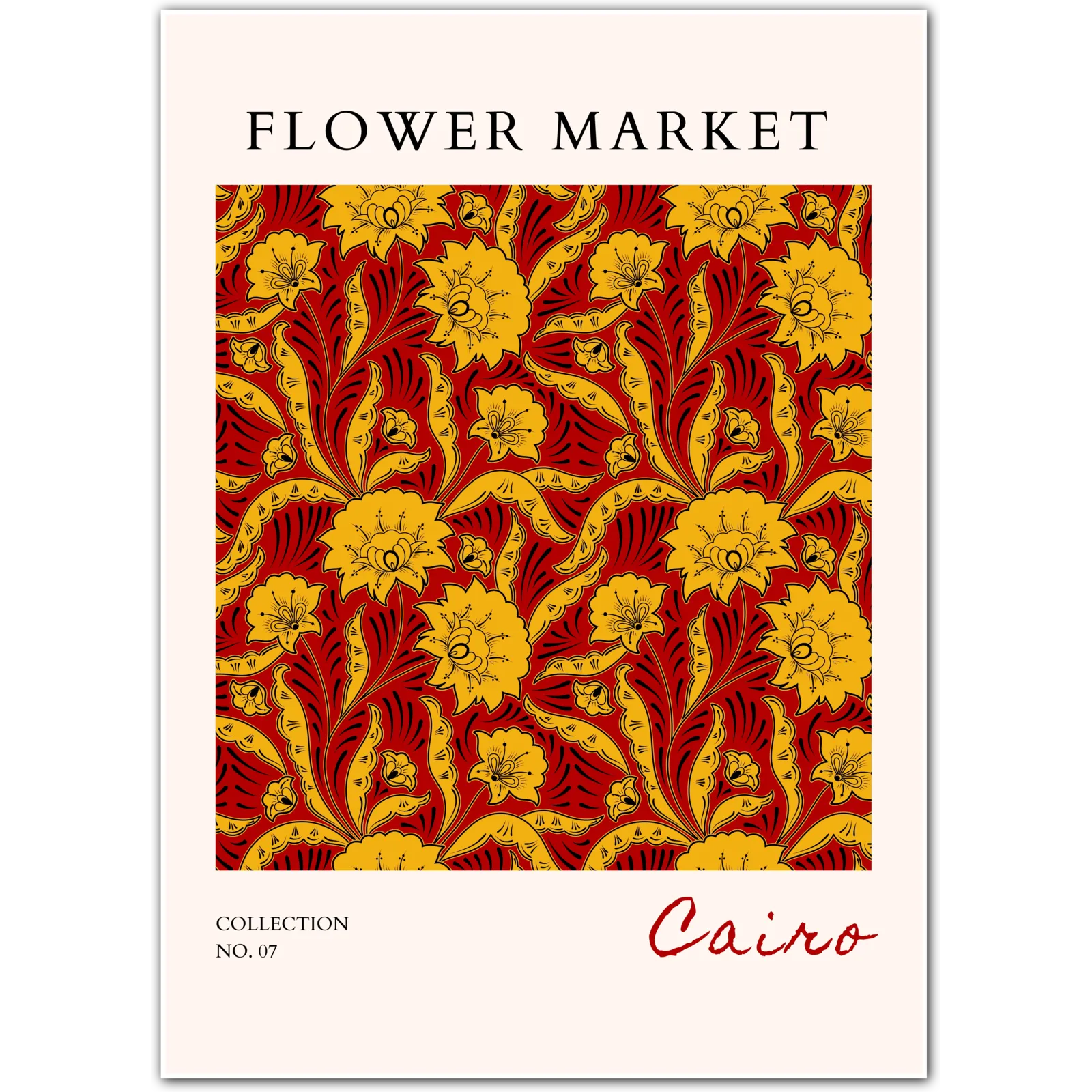 Cairo Ornamental Flowers – Luxurious Red and Gold Art Deco Floral Print
