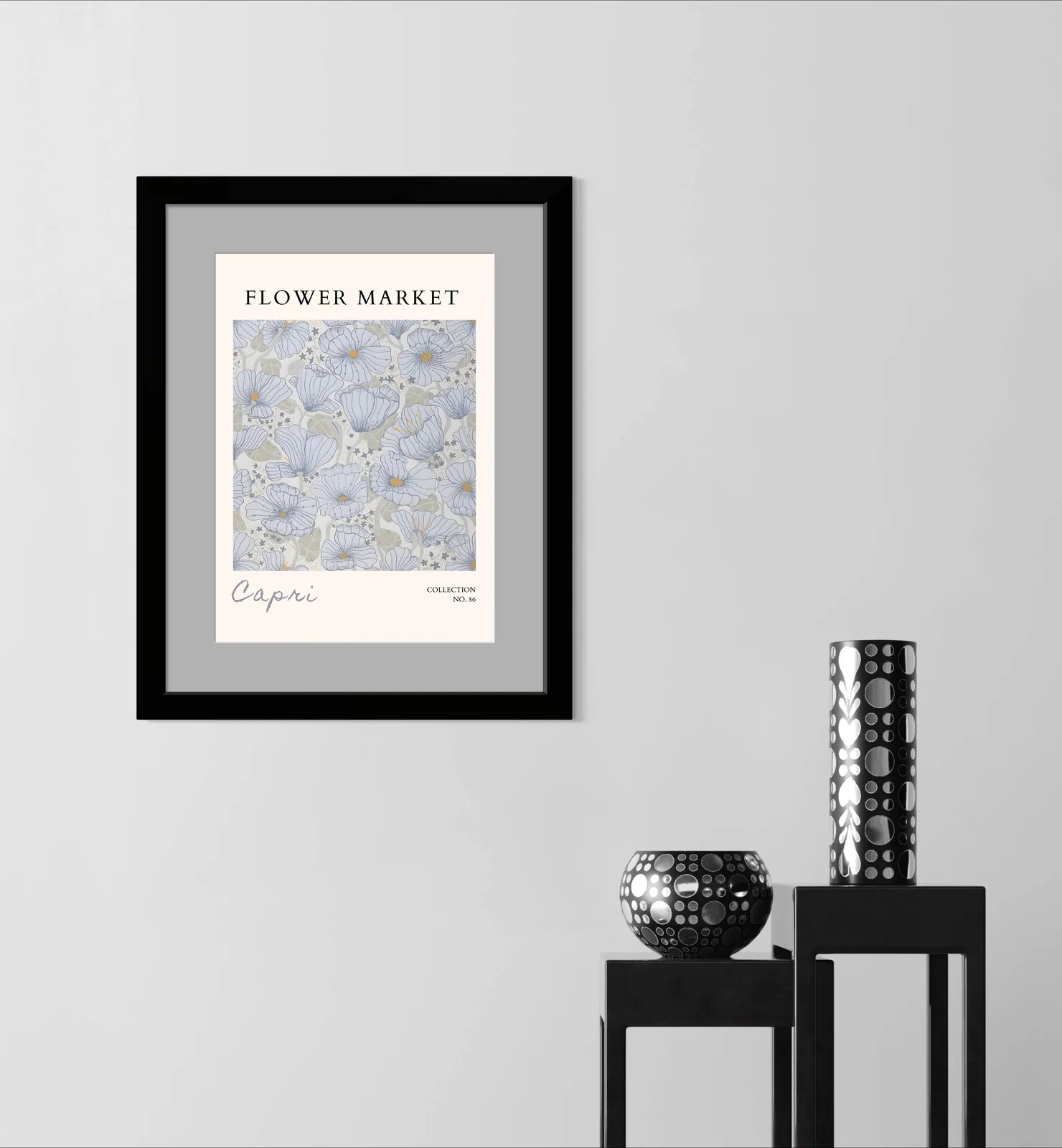 Capri Blue Poppies Art Print – Delicate Linework in Soft Coastal Hues