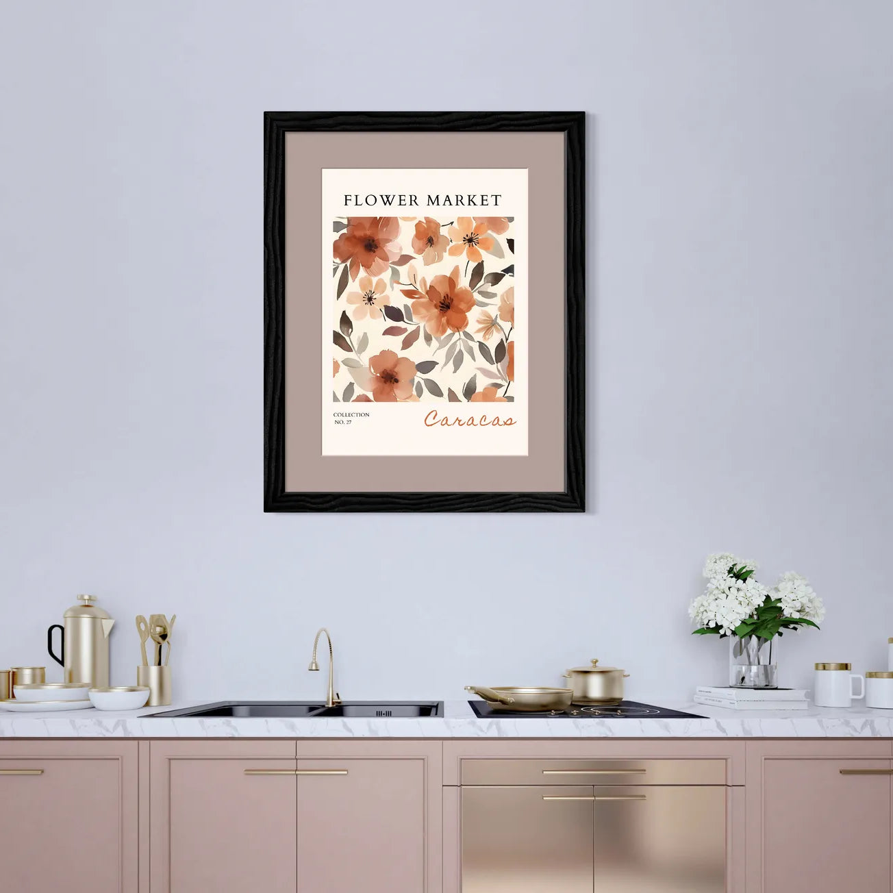 Caracas Blue and Blush Floral Pattern – Elegant Modern Botanical Print