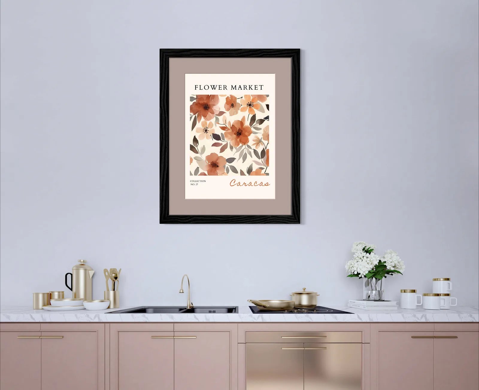 Caracas Blue and Blush Floral Pattern – Elegant Modern Botanical Print