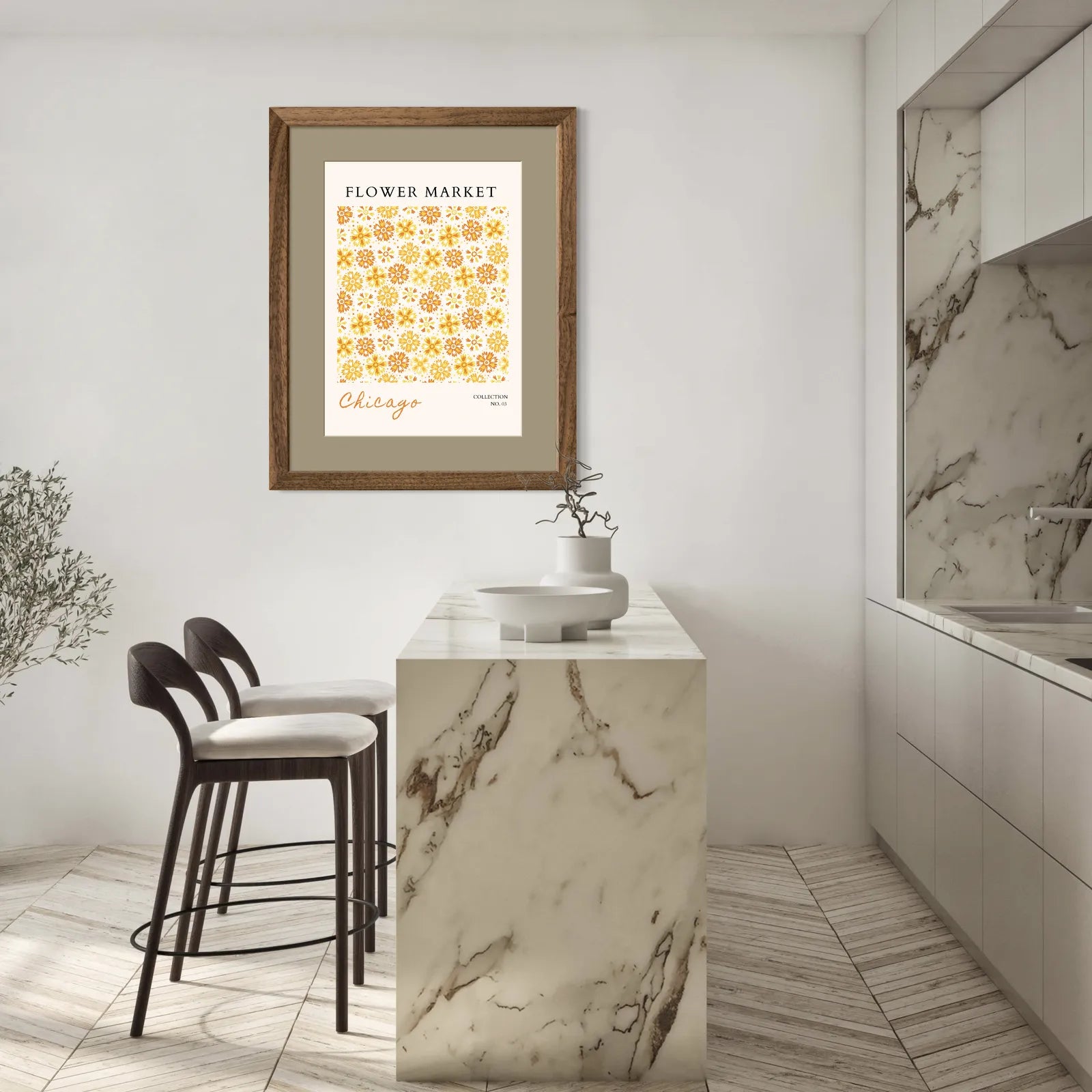 Chicago Garden Daisies – Soft Blue and Yellow Botanical Art Print