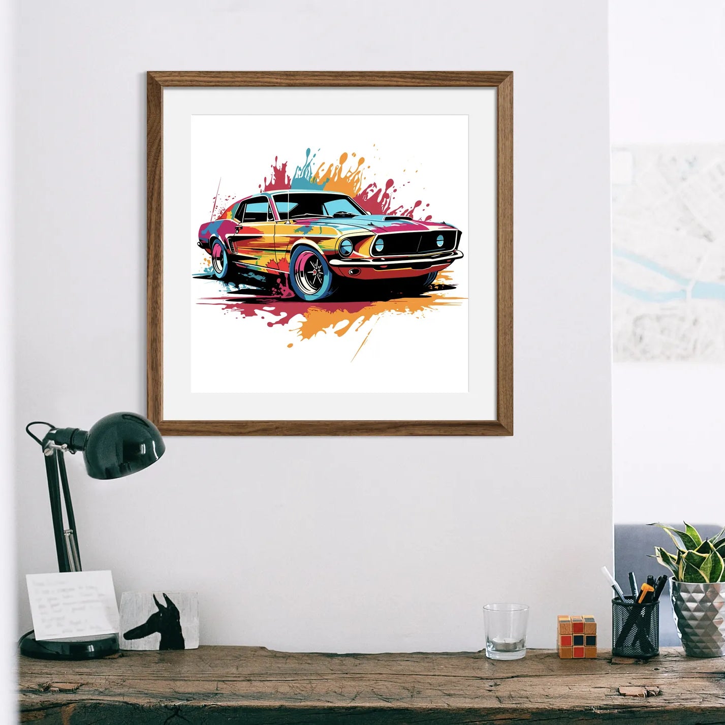 Retro Style American Speed Car In Spash Art Print Design 2
