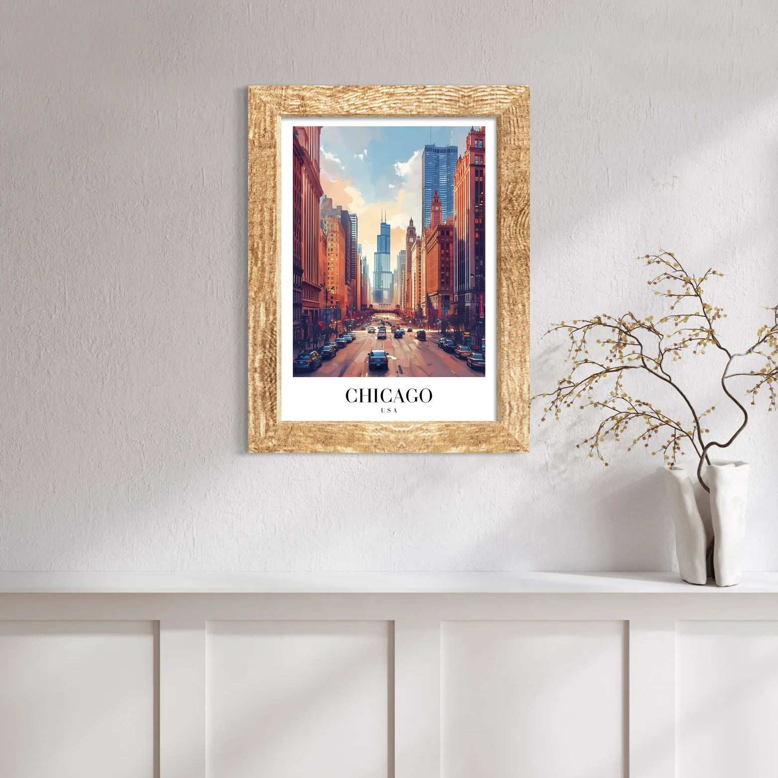 Chicago USA Art Print – Downtown Skyline and Traffic
