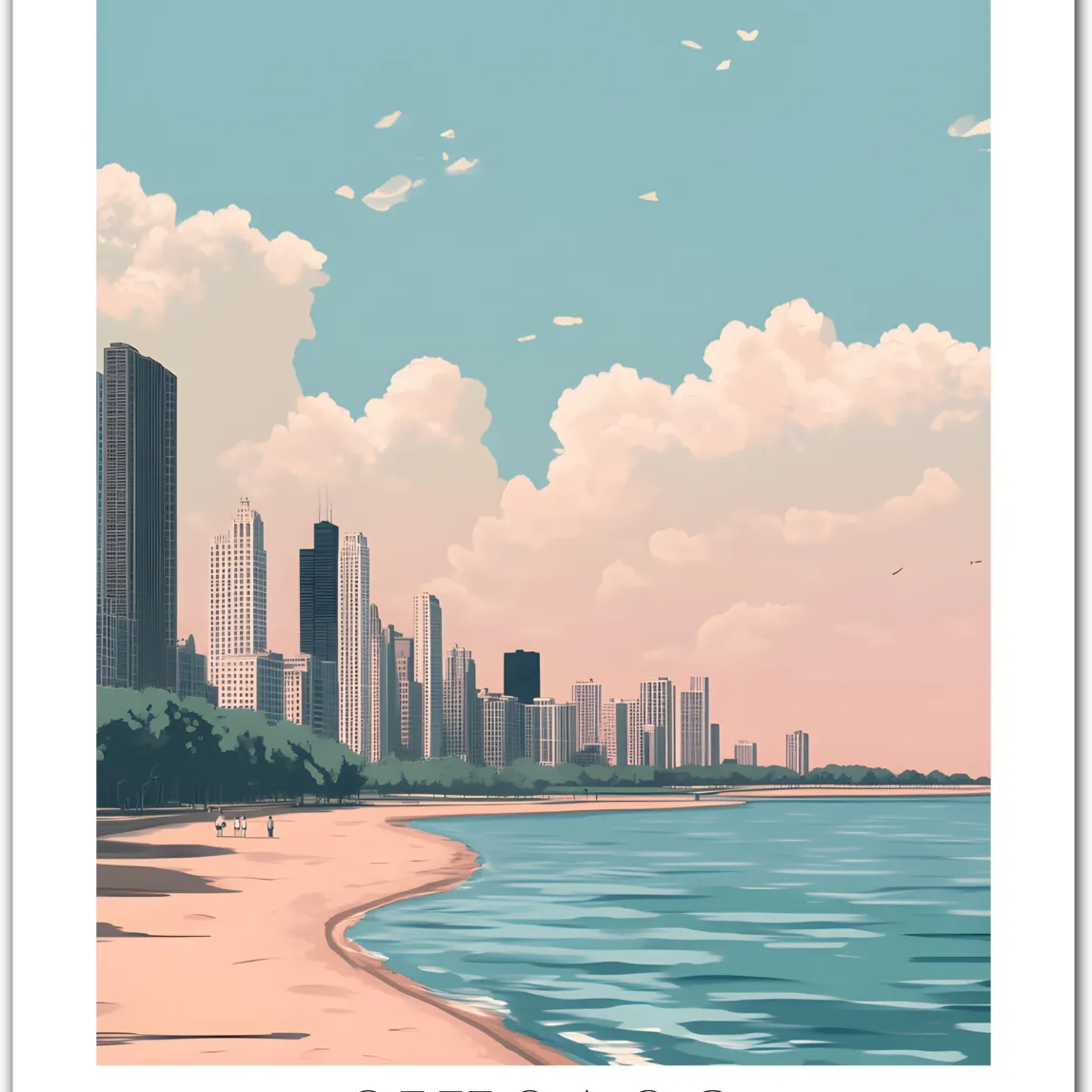 Chicago USA Art Print – Lake Michigan Beach and Skyline