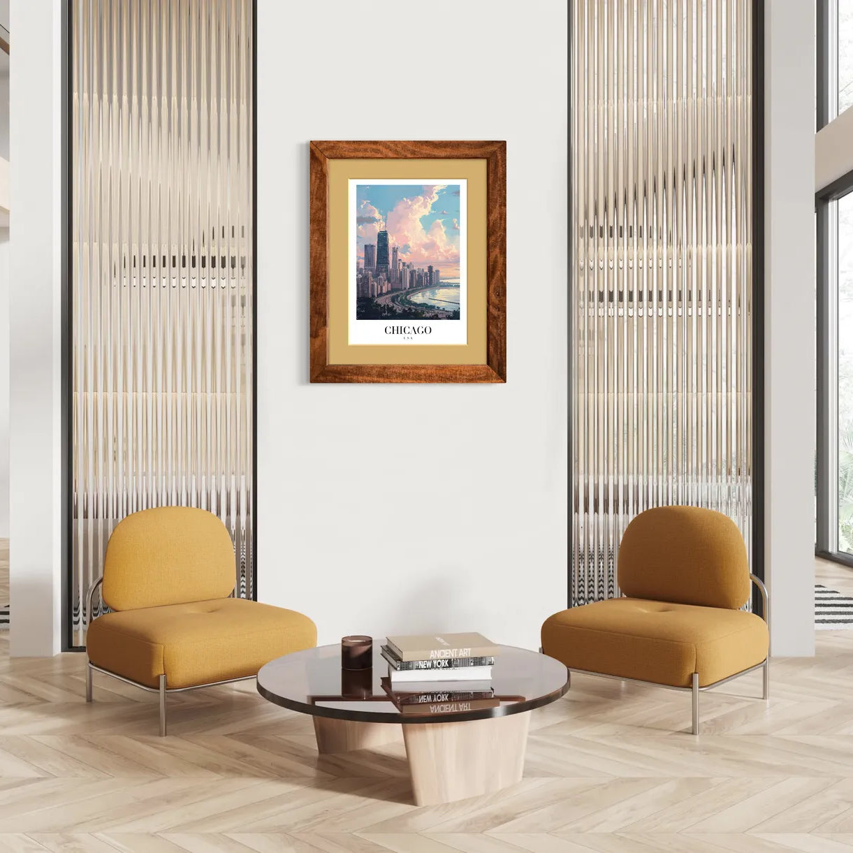 Chicago Skyline Art Print With Lake Michigan At Sunset 2