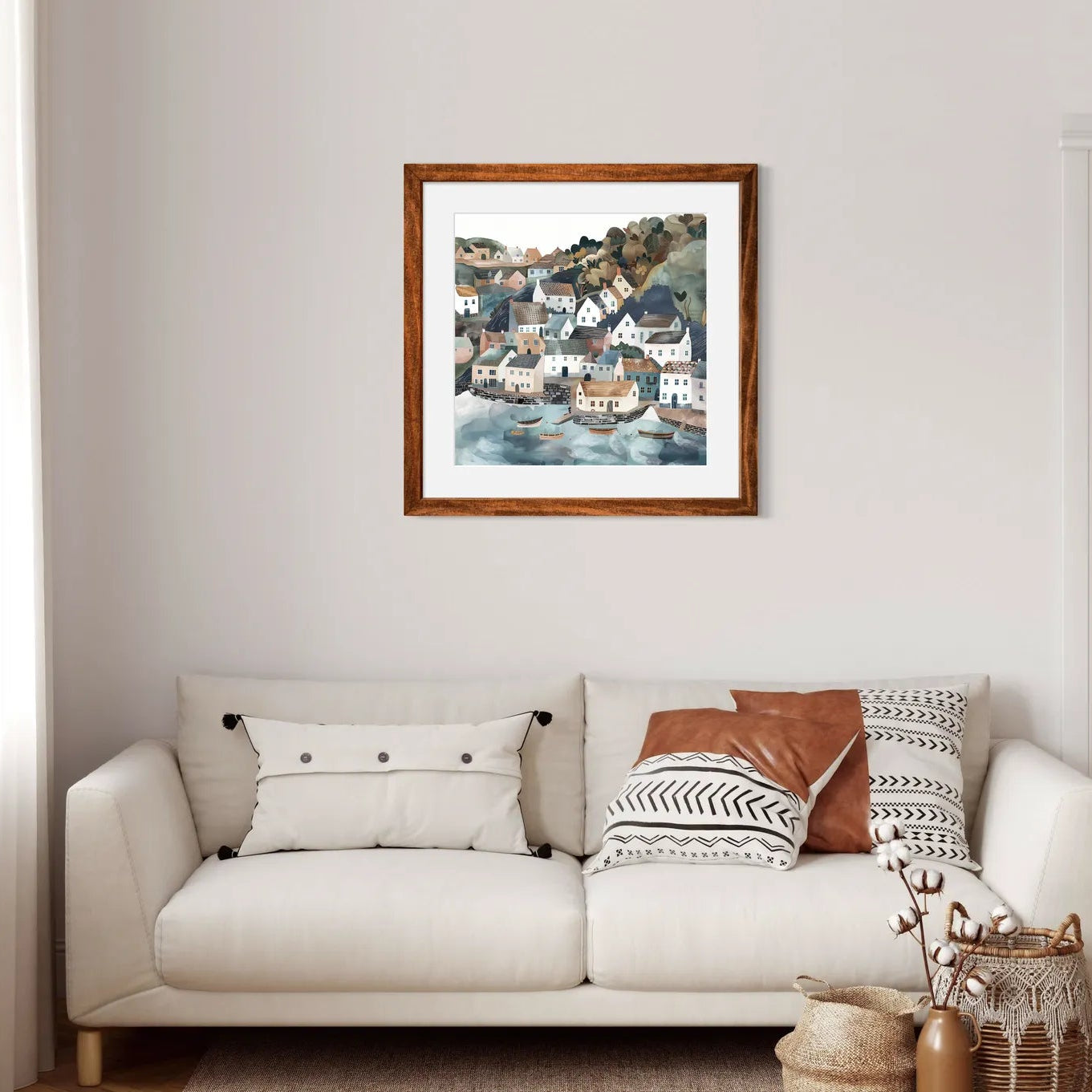 Coastal Village with Boats Art Print
