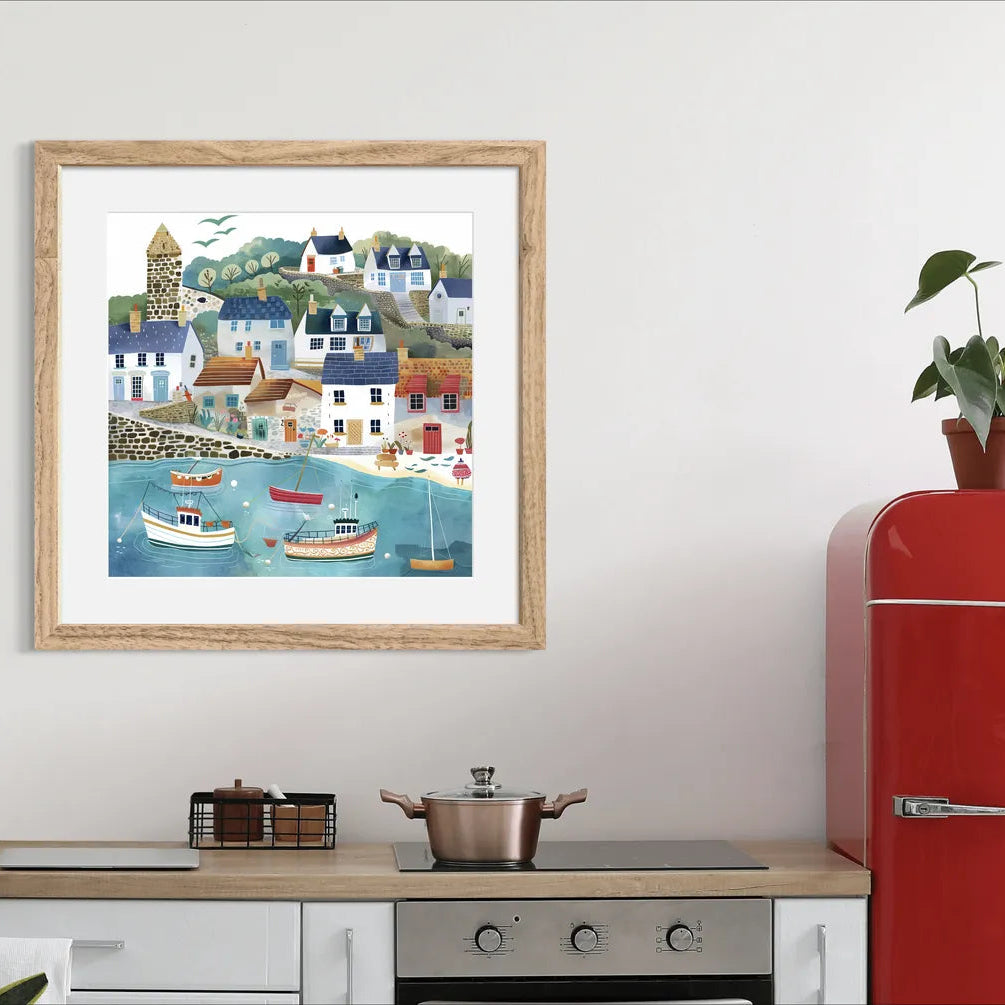 Coastal Village at Dawn Art Print