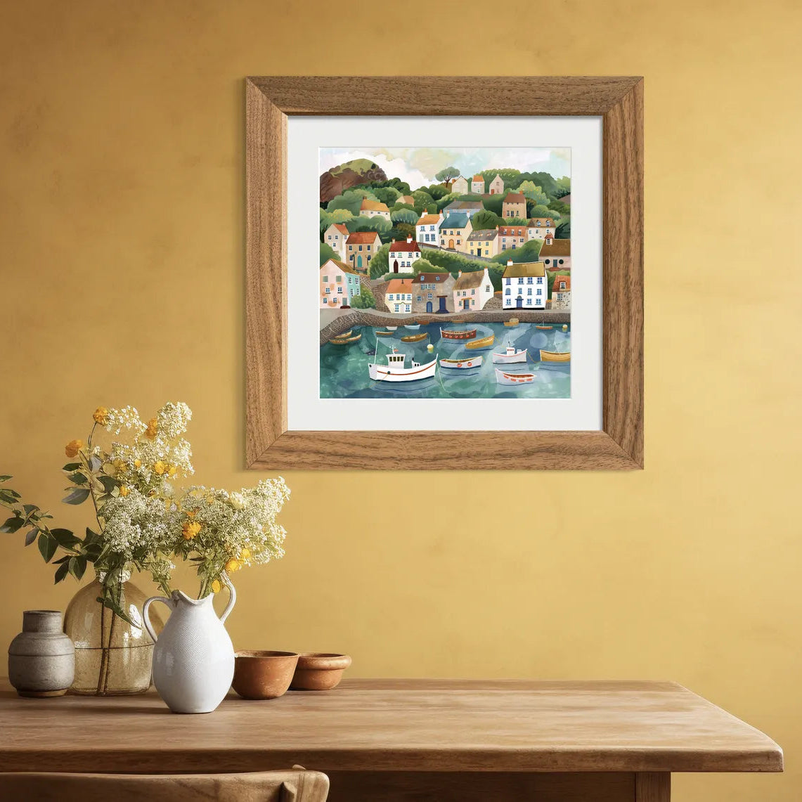 Lighthouse Overlooking the Seaside Village Art Print