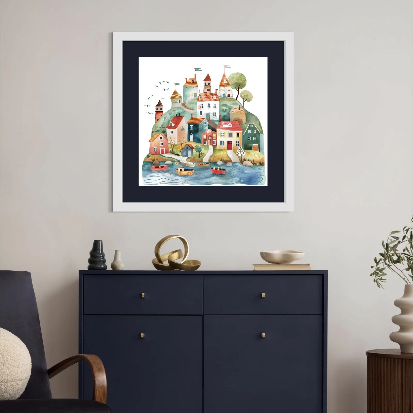 Whimsical Seaside Village with Colourful Homes Art Print