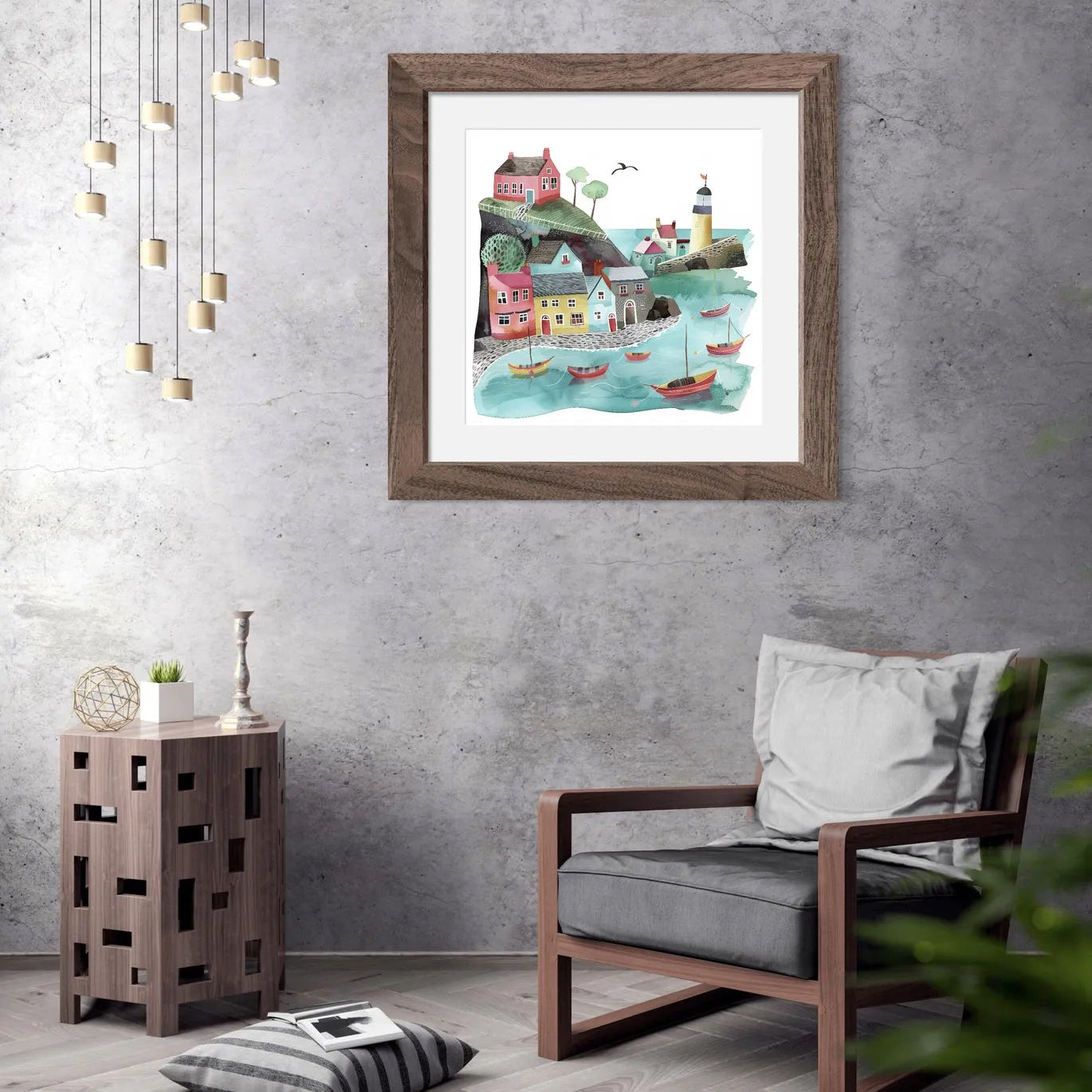 Colourful Village by the Shore with Boats Art Print