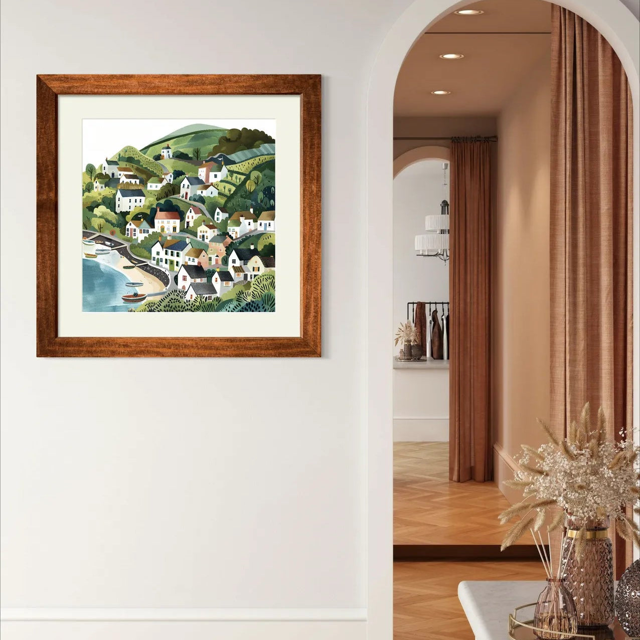 Hillside Village Overlooking the Seaside Art Print