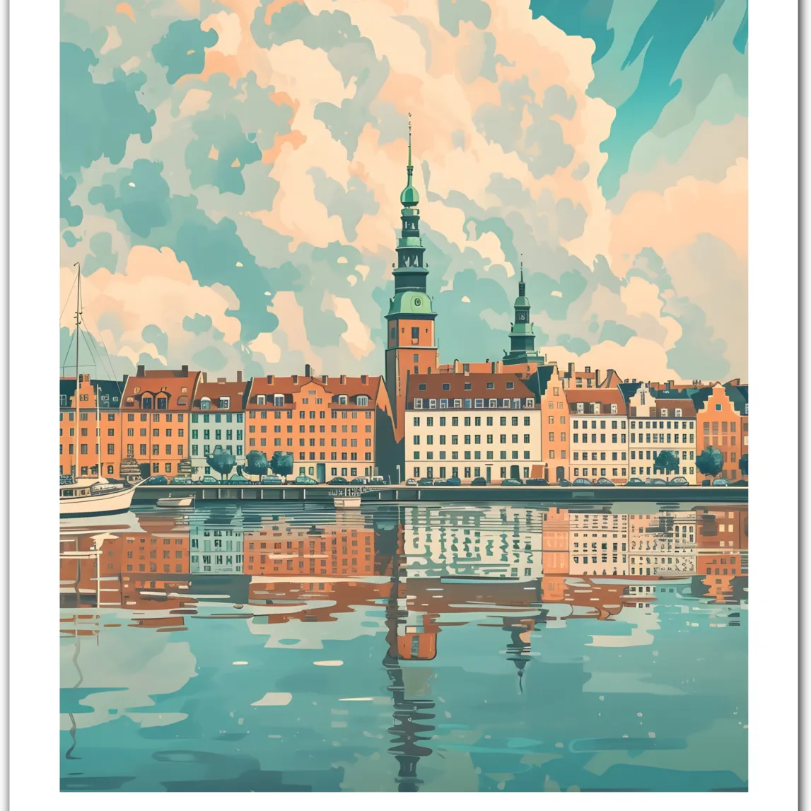 Copenhagen Denmark Art Print – Canal View and City Reflections