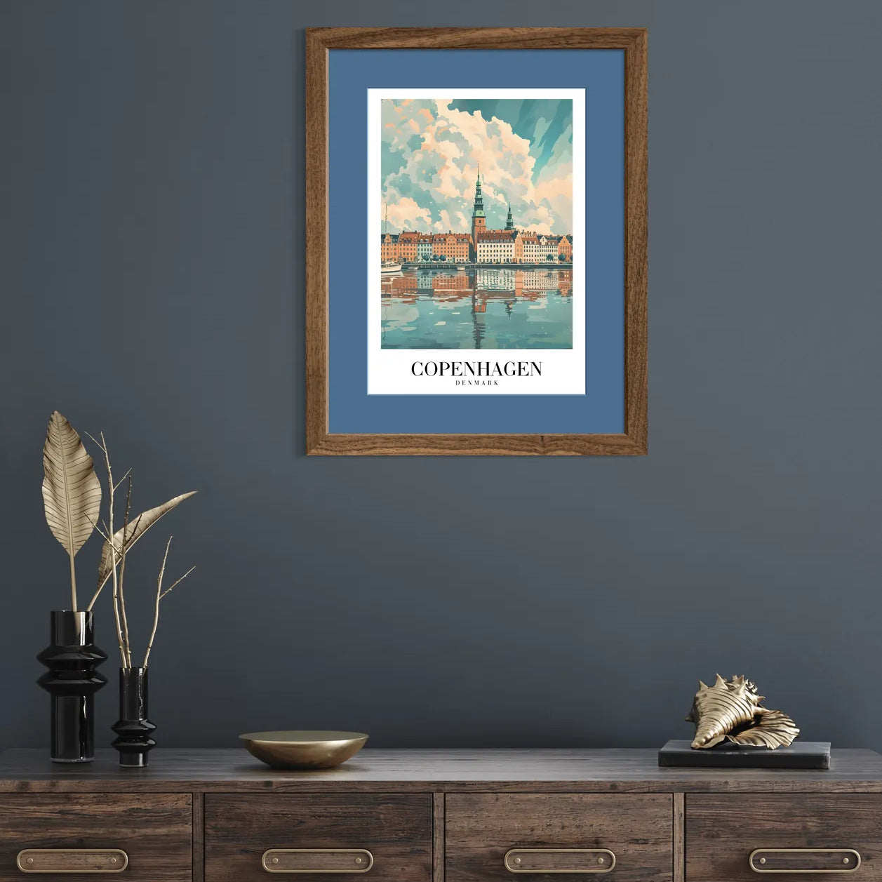 Copenhagen Denmark Art Print – Canal View and City Reflections
