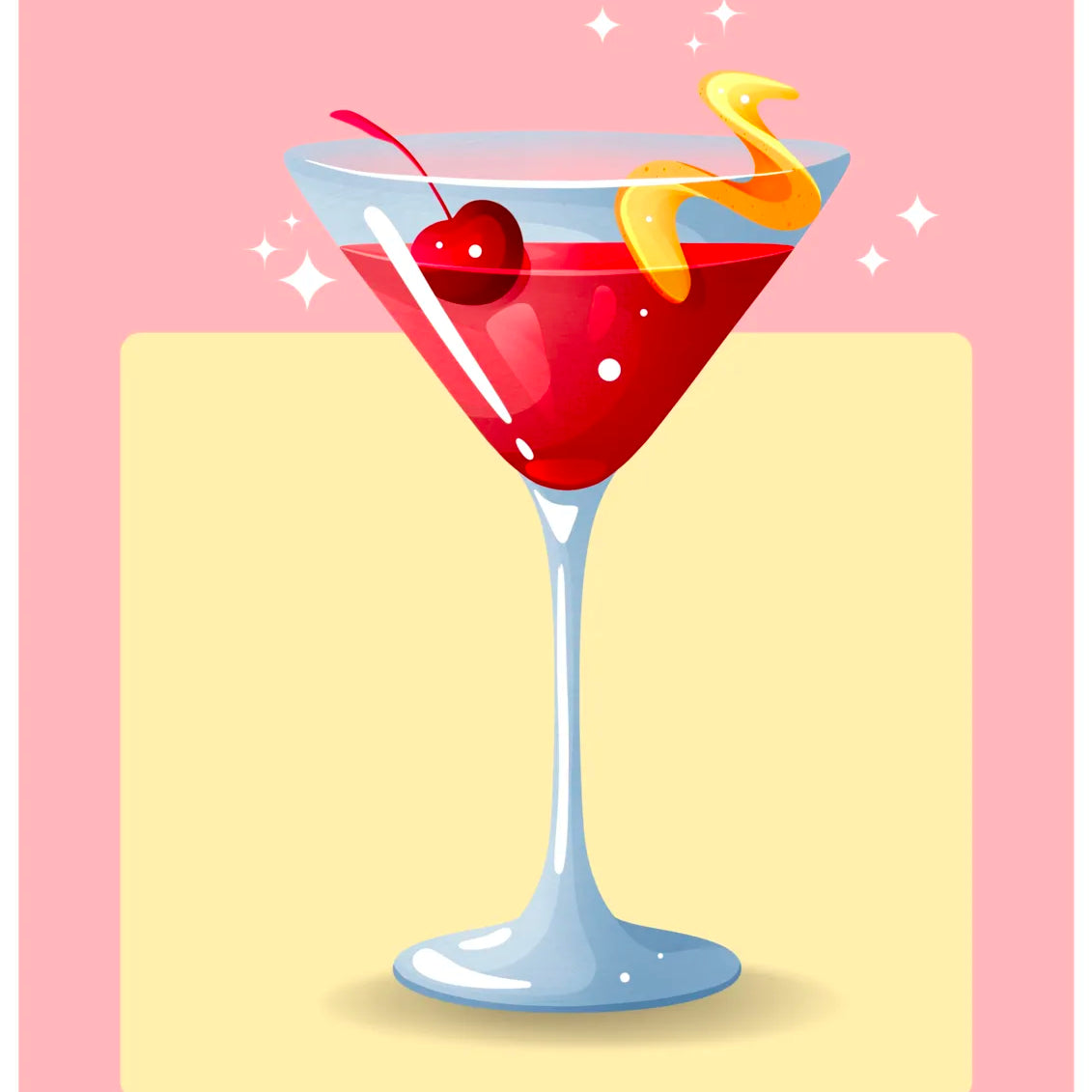 Cosmopolitan Cocktail Art Print – Retro Yellow & Red Bar Decor 3