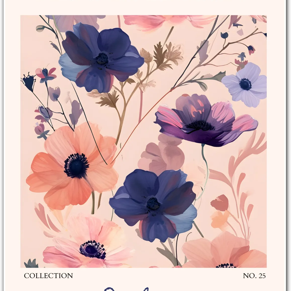 Dakar Anemone Bloom Art Print – Moody Purples and Sunset Peach Florals