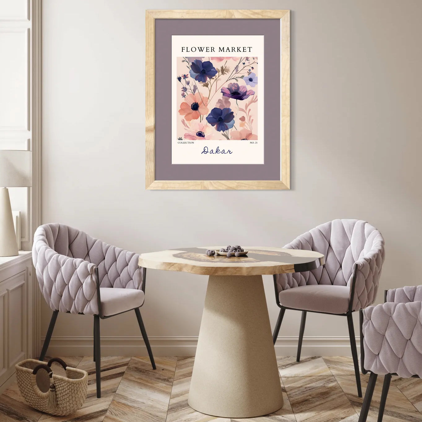 Dakar Anemone Bloom Art Print – Moody Purples and Sunset Peach Florals