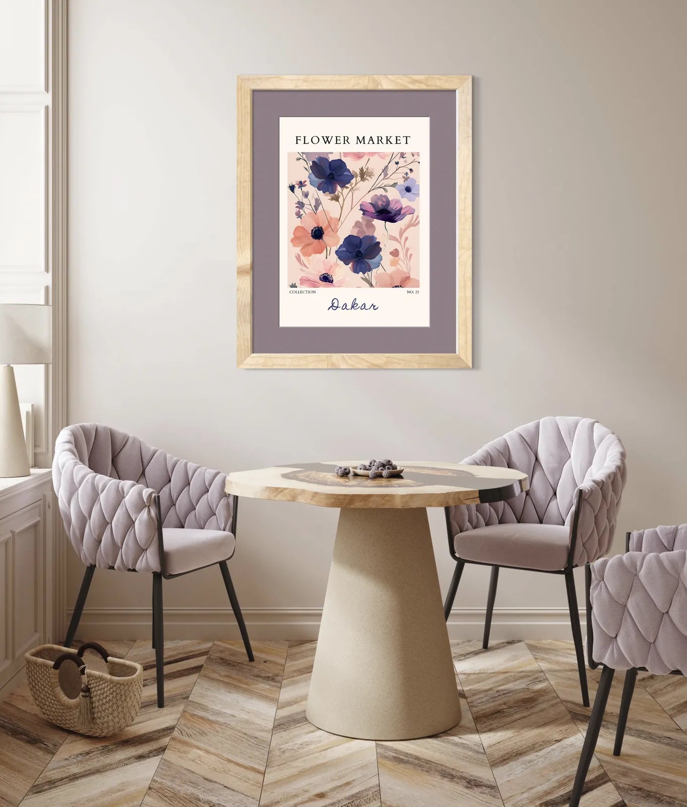 Dakar Anemone Bloom Art Print – Moody Purples and Sunset Peach Florals