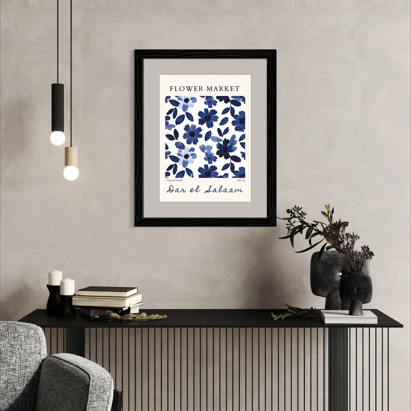 Dar es Salaam Blue Blooms – Bold Navy and Indigo Floral Art Print
