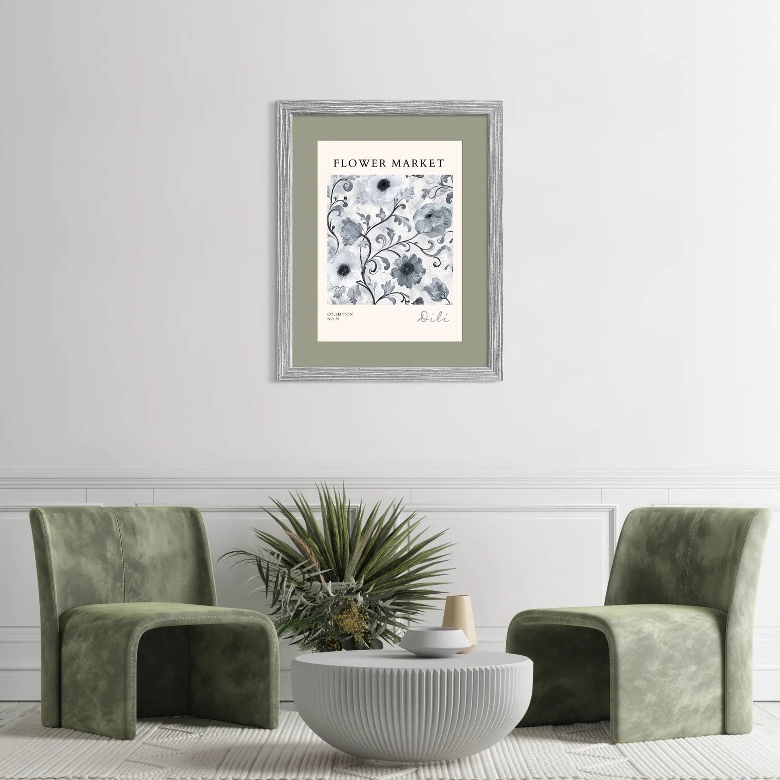 Dili Monochrome Anemones – Greyscale Baroque Floral Art Print