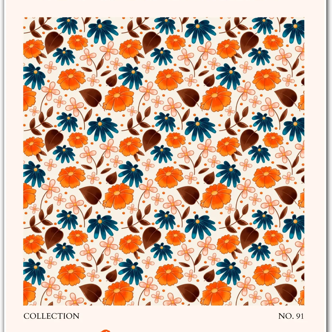 Durango Folk Florals – Rich Orange and Teal Patterned Bloom Print
