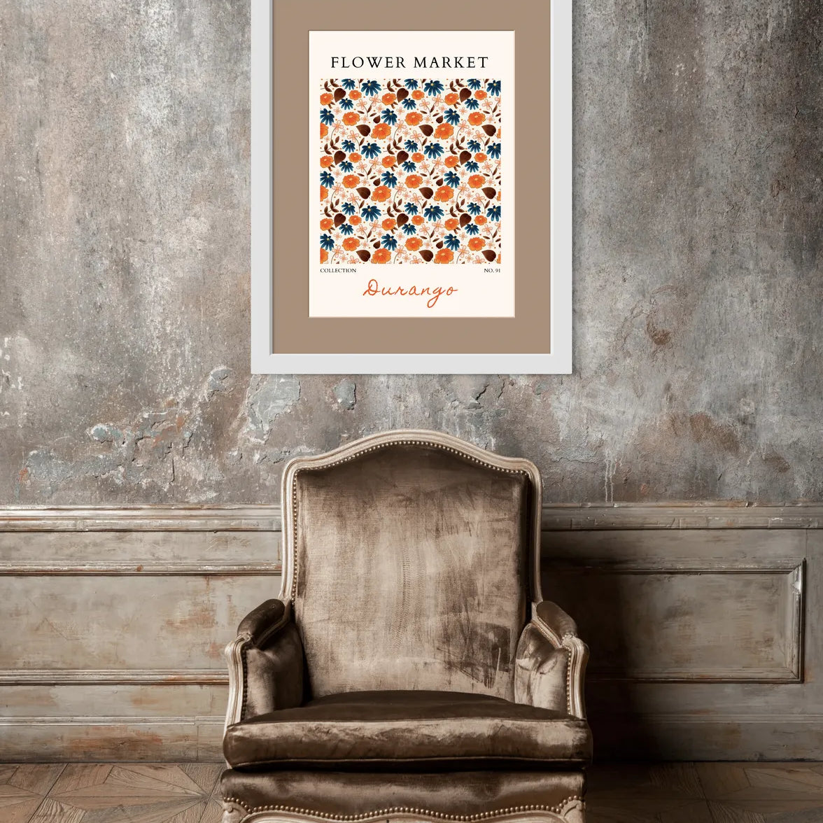 Durango Folk Florals – Rich Orange and Teal Patterned Bloom Print