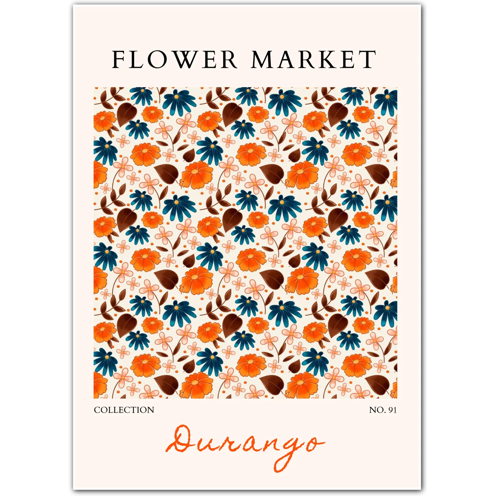Durango Folk Florals – Rich Orange and Teal Patterned Bloom Print