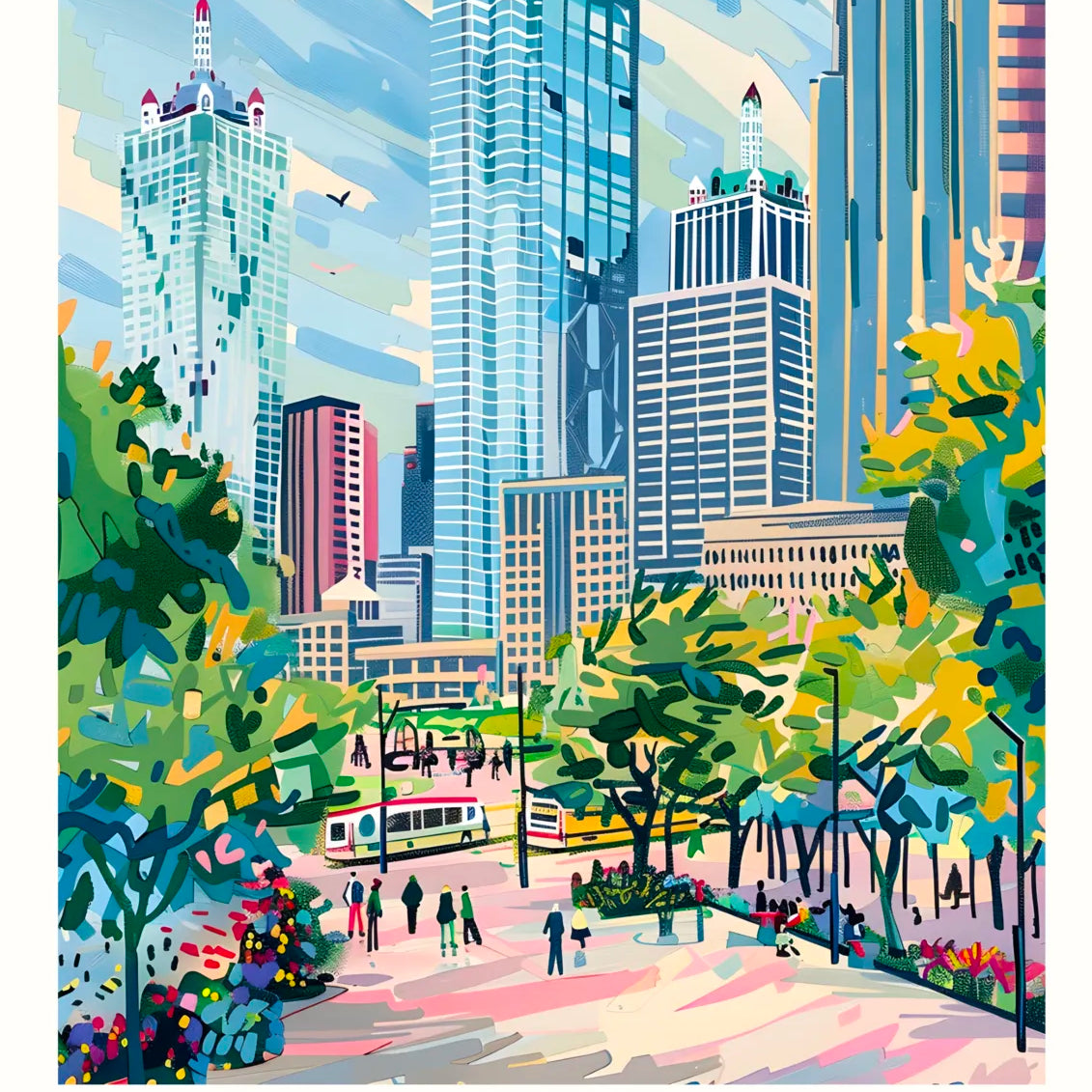 Dallas Cityscape with Leafy Trees Art Print 3