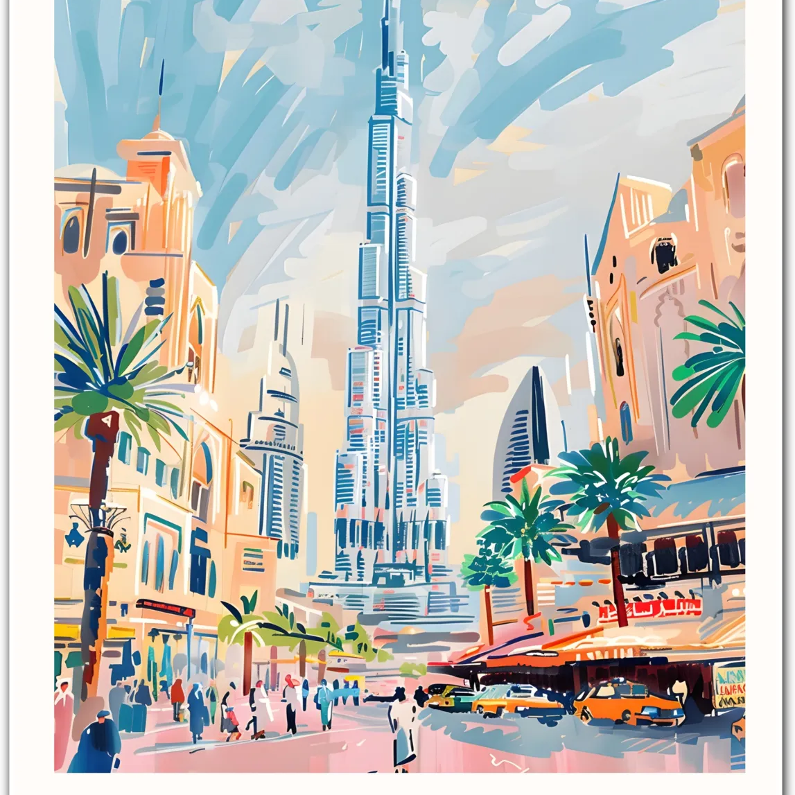 Dubai Cityscape Art Print - Iconic View of the Burj Khalifa and Urban Splendour
