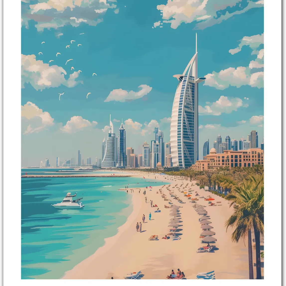 Dubai UAE Art Print – Palm Jumeirah and Cityscape