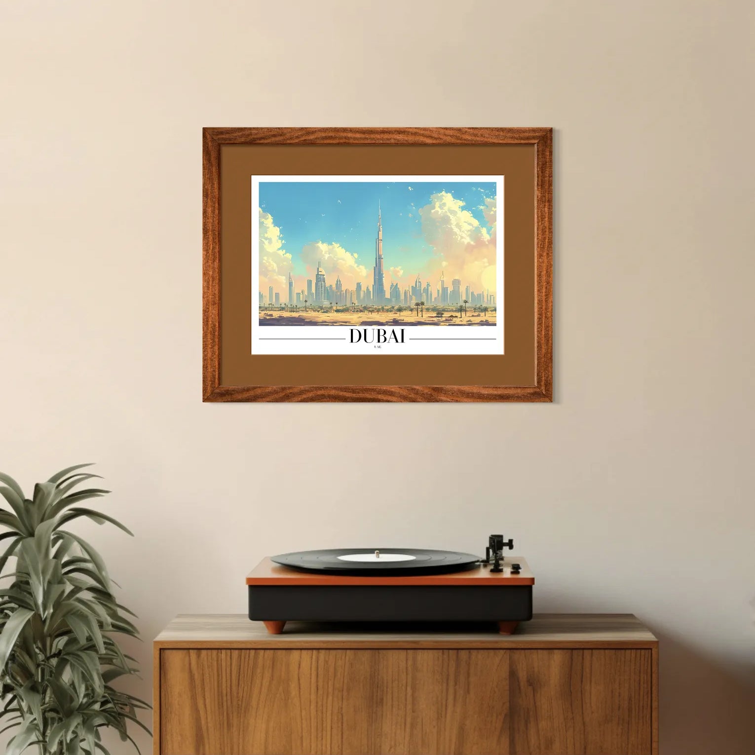Dubai Skyline Art Print with Desert and Burj Khalifa 2