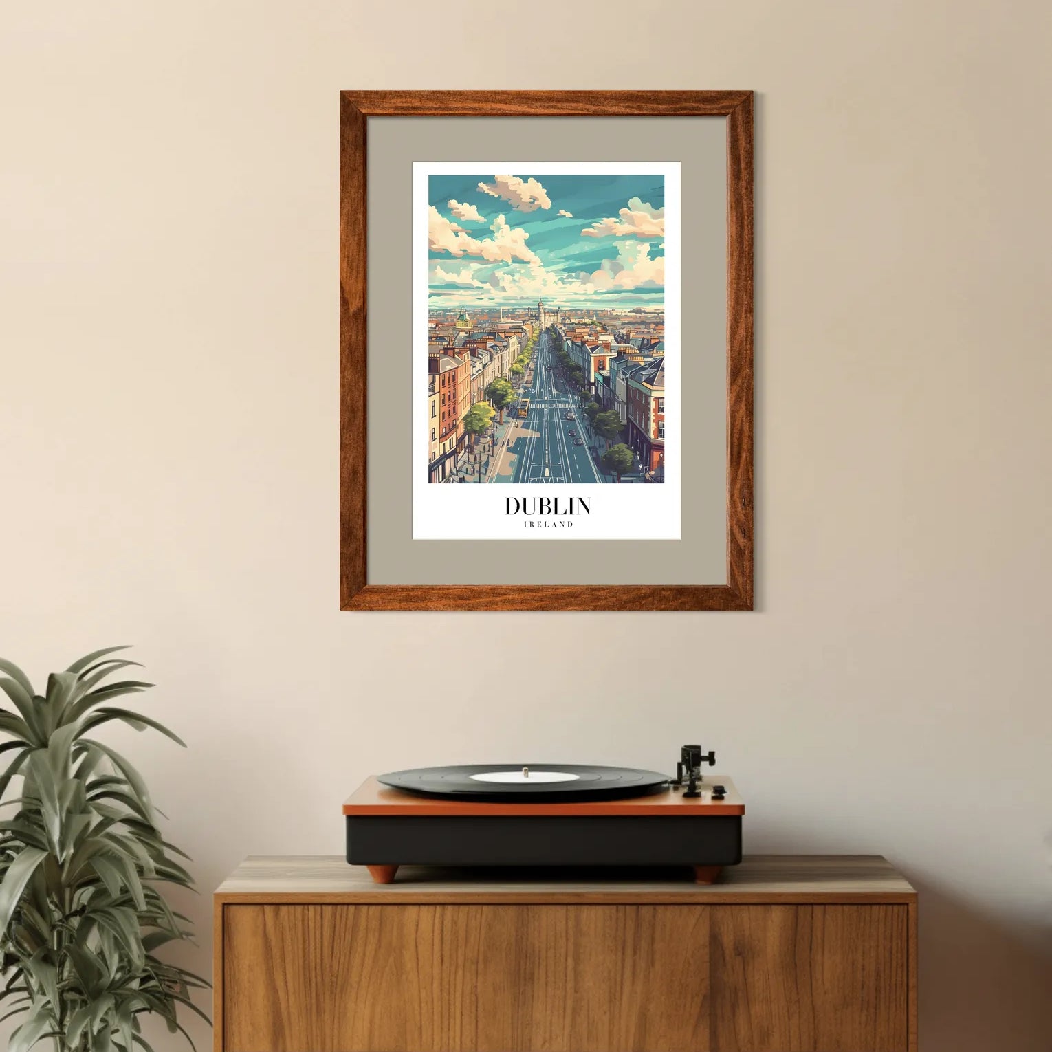 Dublin Cityscape Art Print With Sunlit Main Street And Trees 2