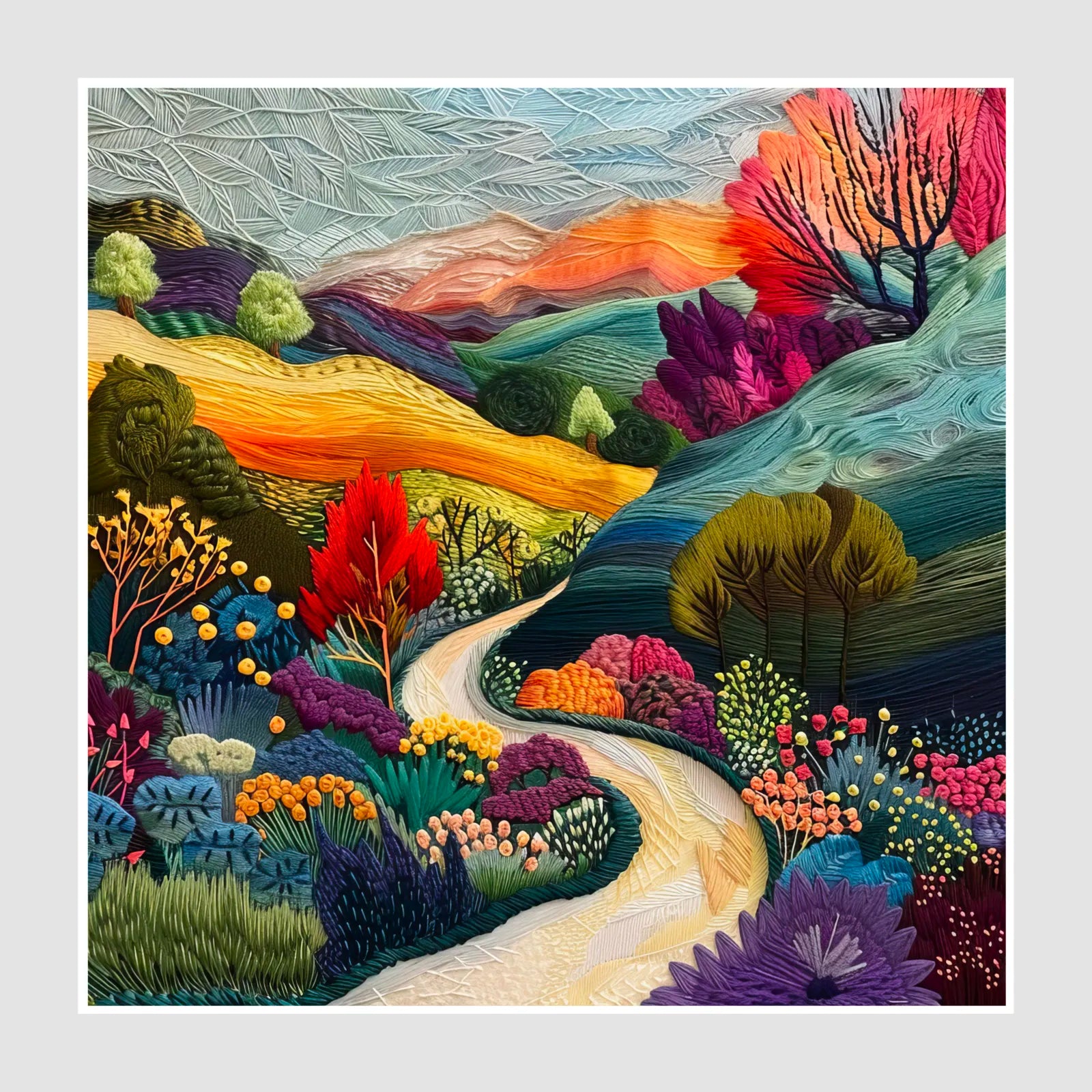 Embroidered Meadow Pathway Art Print 1