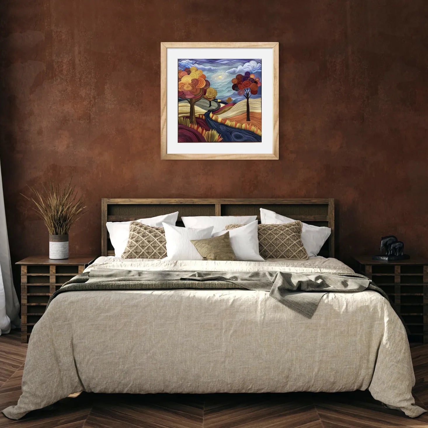 Vibrant Summer Hillside Embroidered Art Print 2