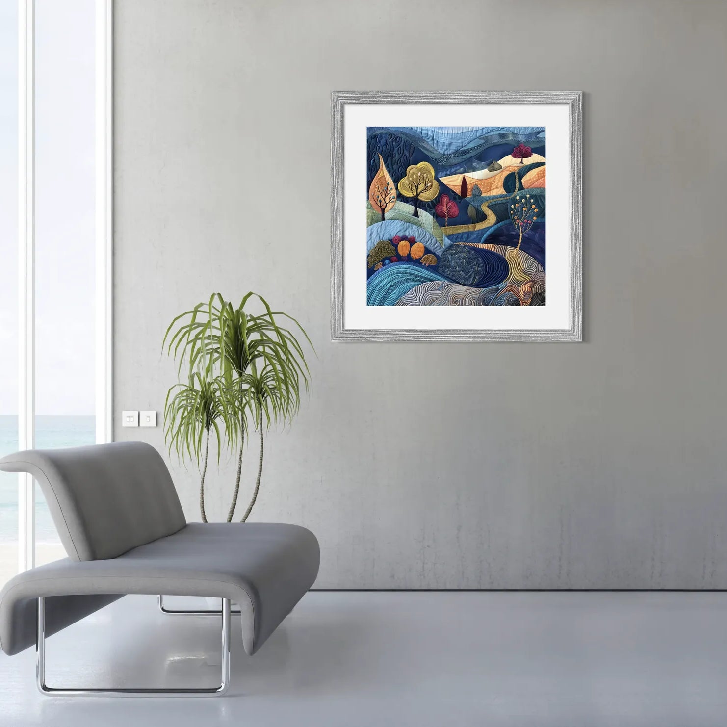 Serene Meadows Embroidered Art Print Spring Landscape 3