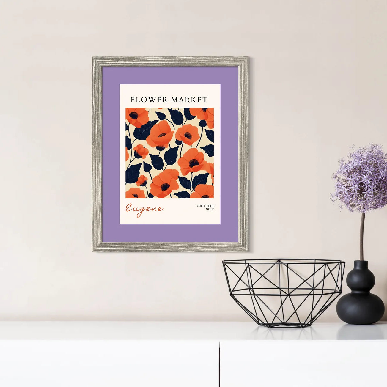 Eugene Flower Market Art Print with Bold Poppies and Modern Botanical Contrast