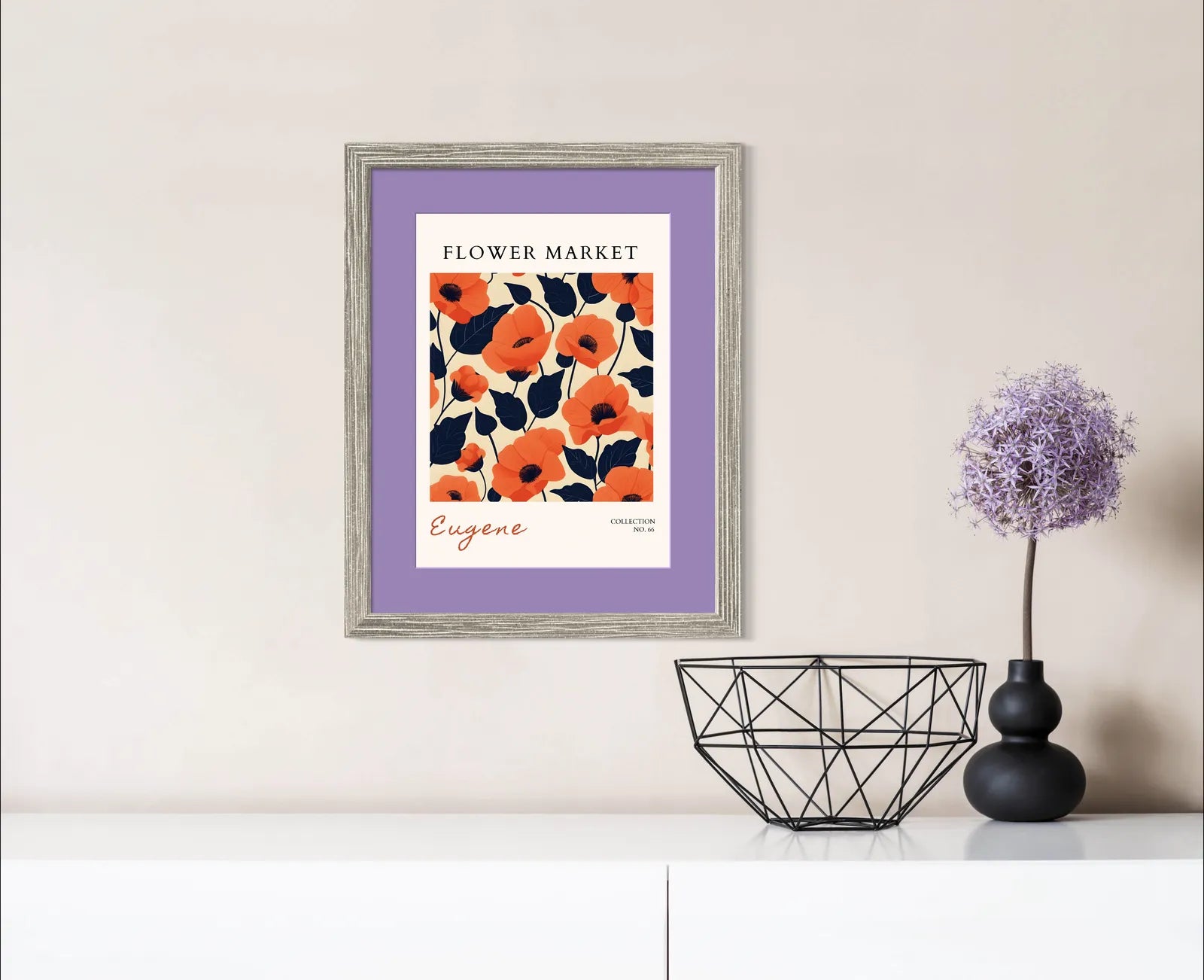Eugene Flower Market Art Print with Bold Poppies and Modern Botanical Contrast