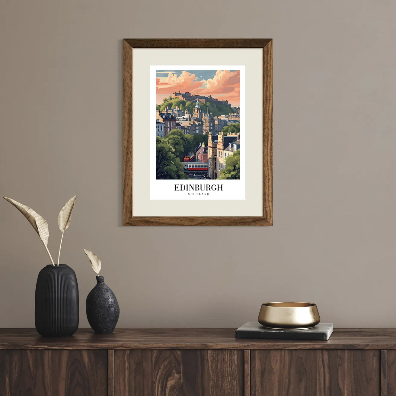 Edinburgh Scotland Art Print – City View with Castle and Old Town