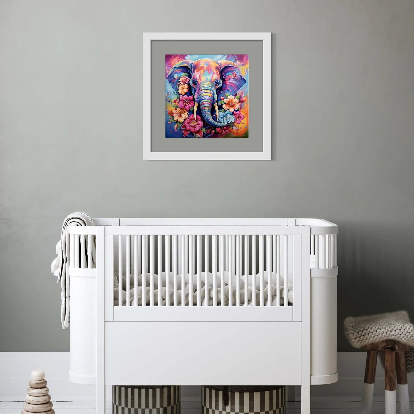 Bright Flower Power Elephant Digital Art Print 2