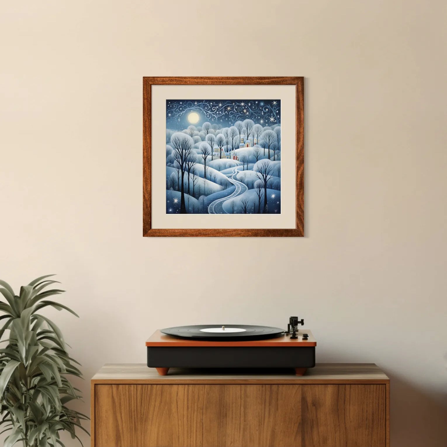 Moonlit Winter Stream Art Print Enchanted Snowy Forest 2