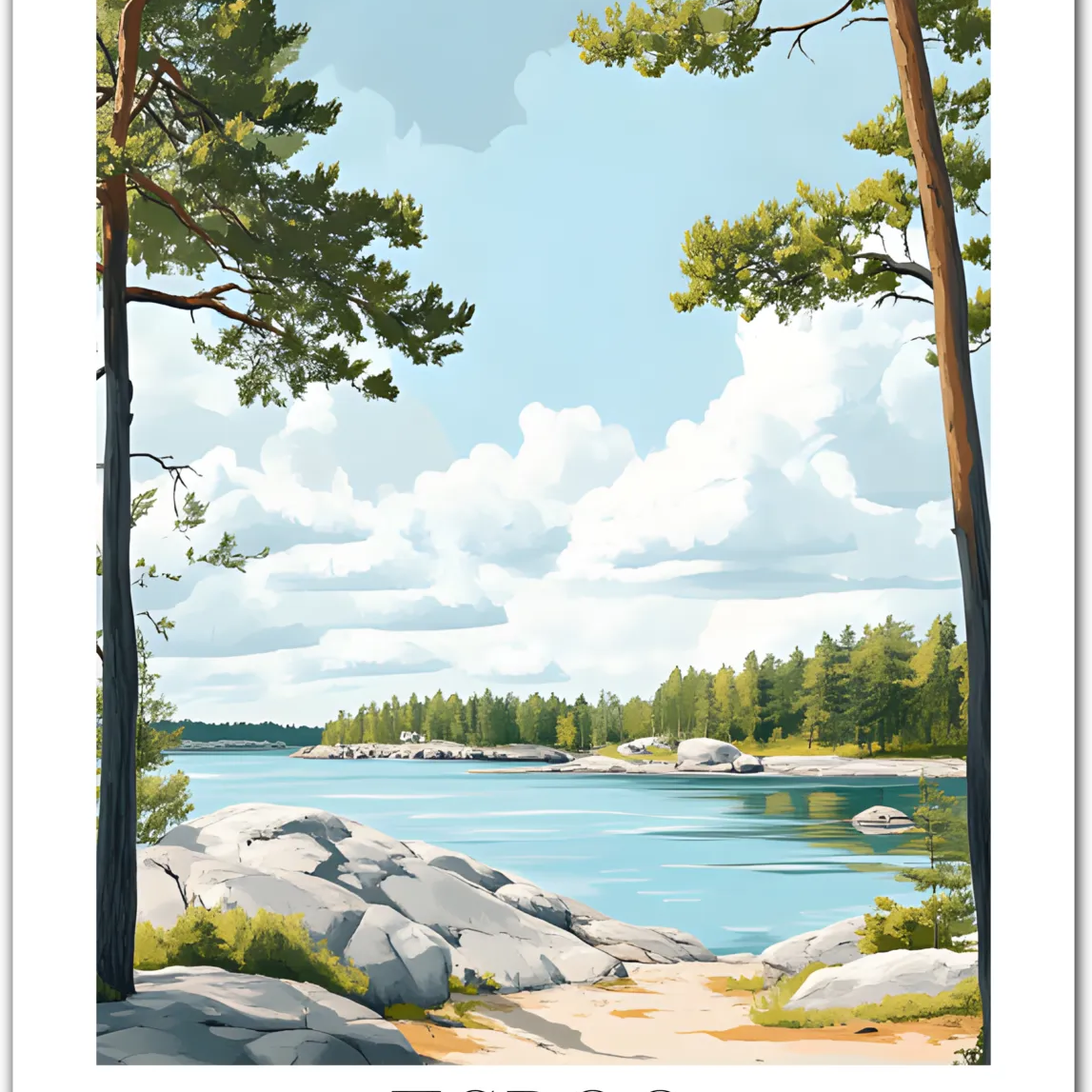 Espoo Finland Art Print – Lakeside and Pine Forest Landscape