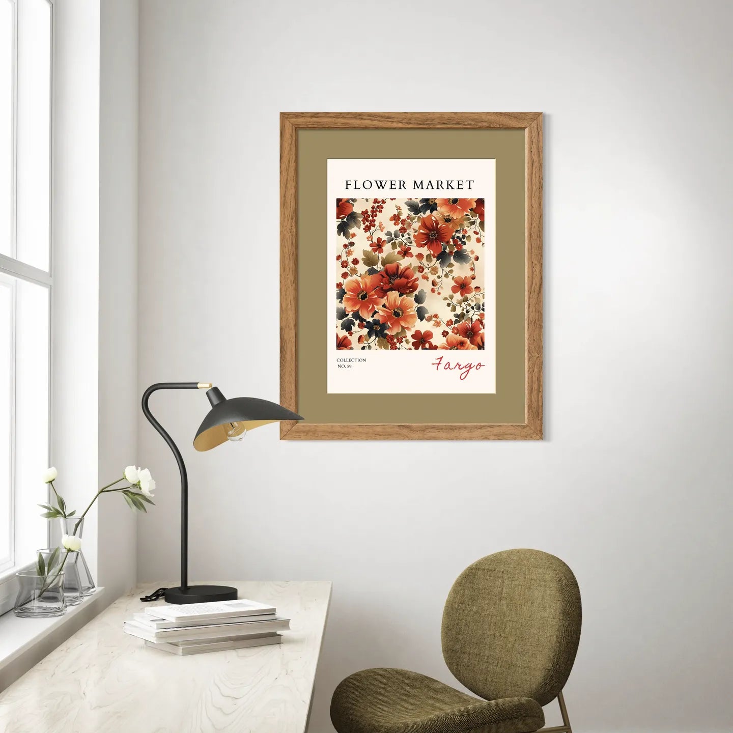 Fargo Flower Market Art Print with Lush Autumn Florals and Heritage-Inspired Design