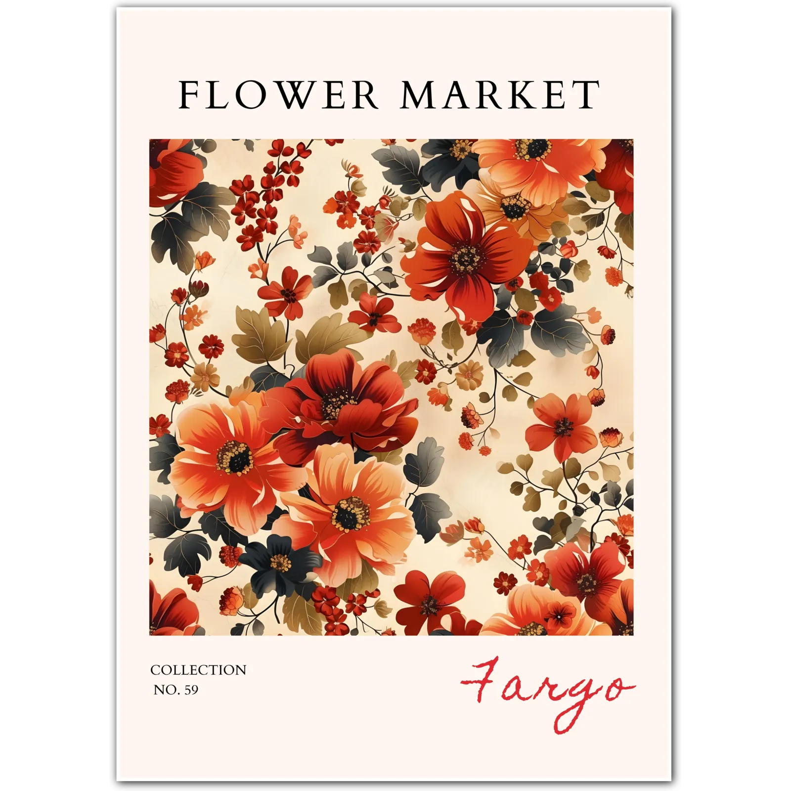 Fargo Flower Market Art Print with Lush Autumn Florals and Heritage-Inspired Design