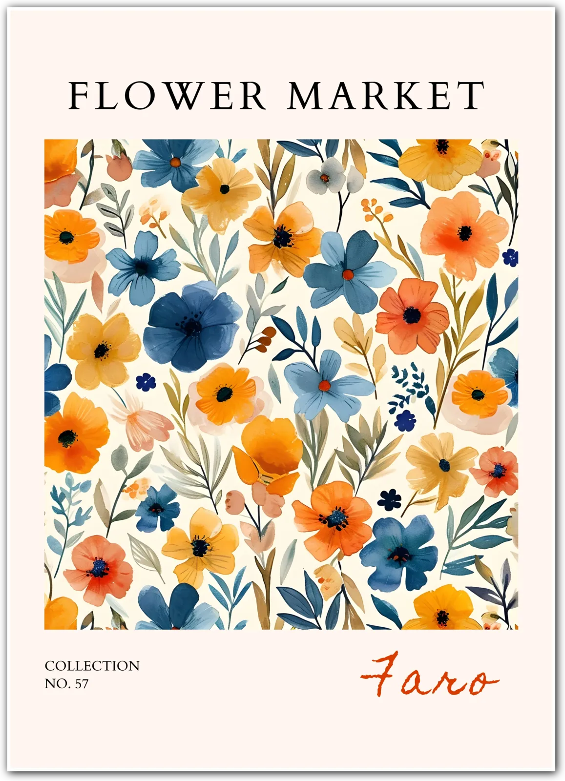 Faro Portugal Flower Market Art Print with Sunlit Wildflowers and Watercolour Charm