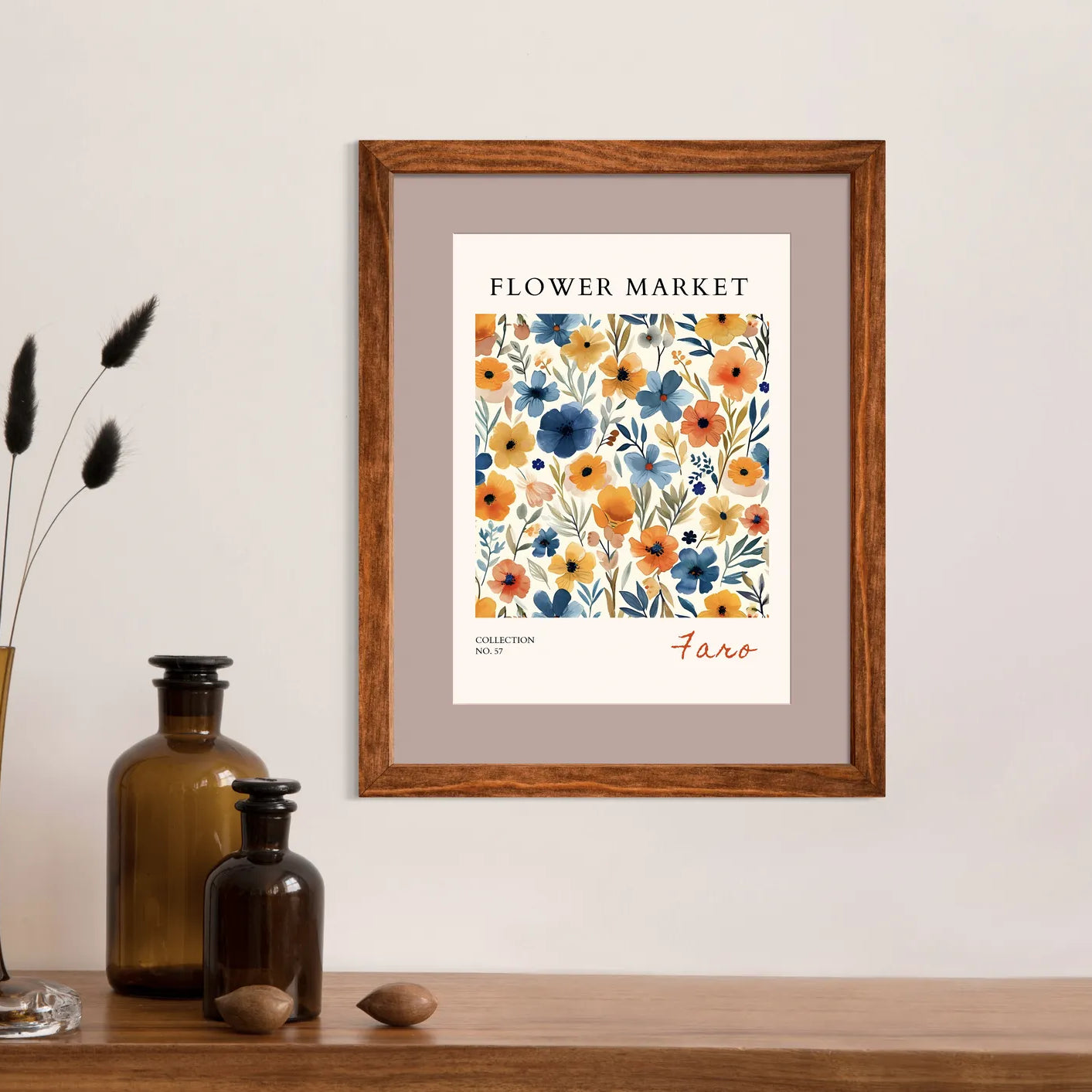 Faro Portugal Flower Market Art Print with Sunlit Wildflowers and Watercolour Charm