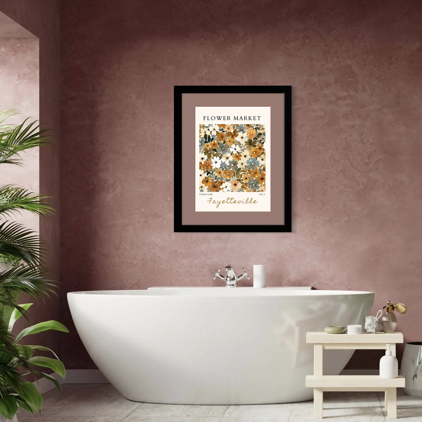 Fayetteville Flower Market Art Print with Soft Neutral Blooms and Layered Foliage