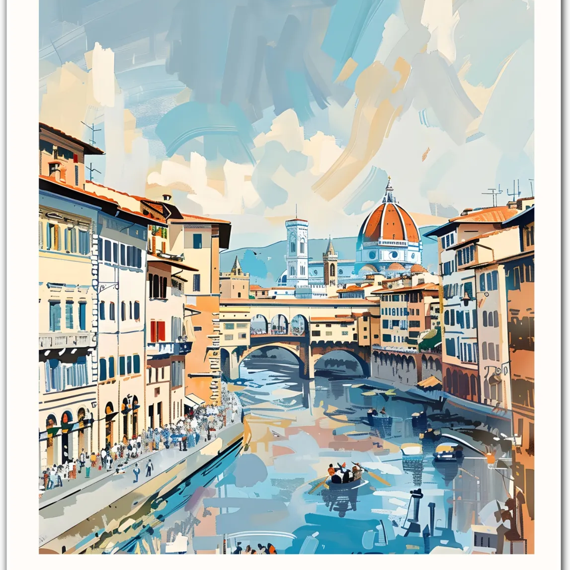 Florence Art Print - Vibrant View of the Ponte Vecchio and Historic Centre