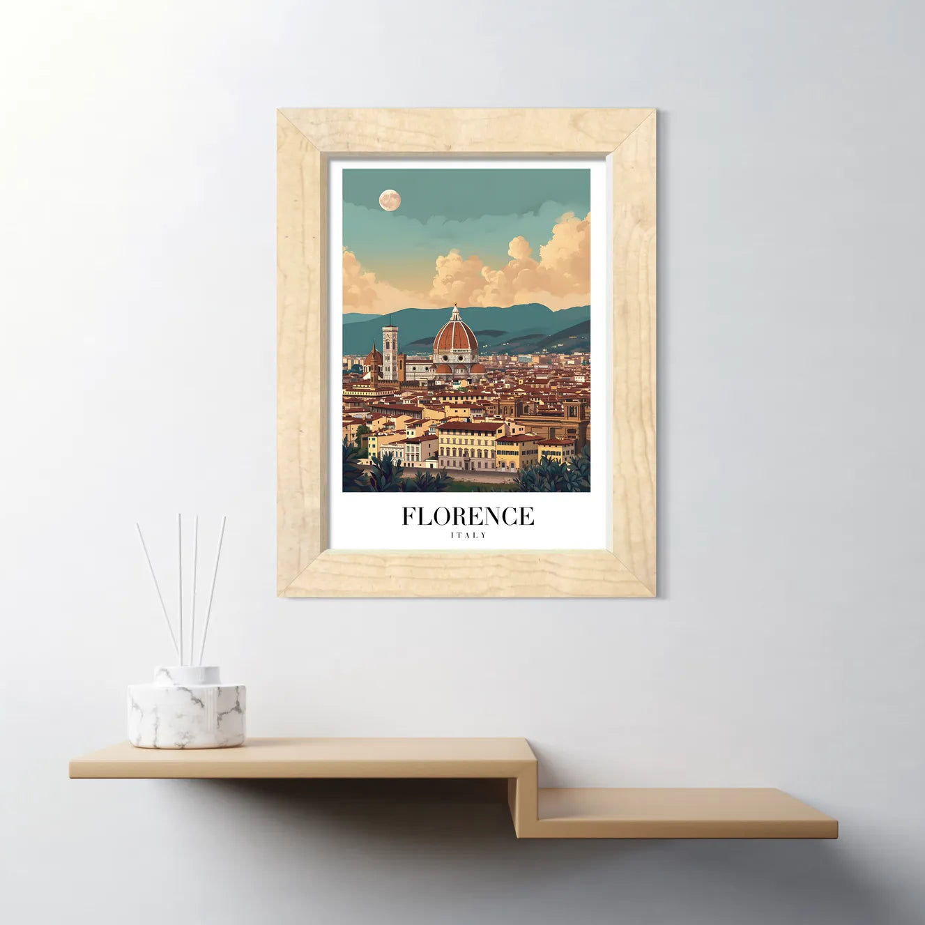 Florence Italy Art Print – City View with Duomo and Hills