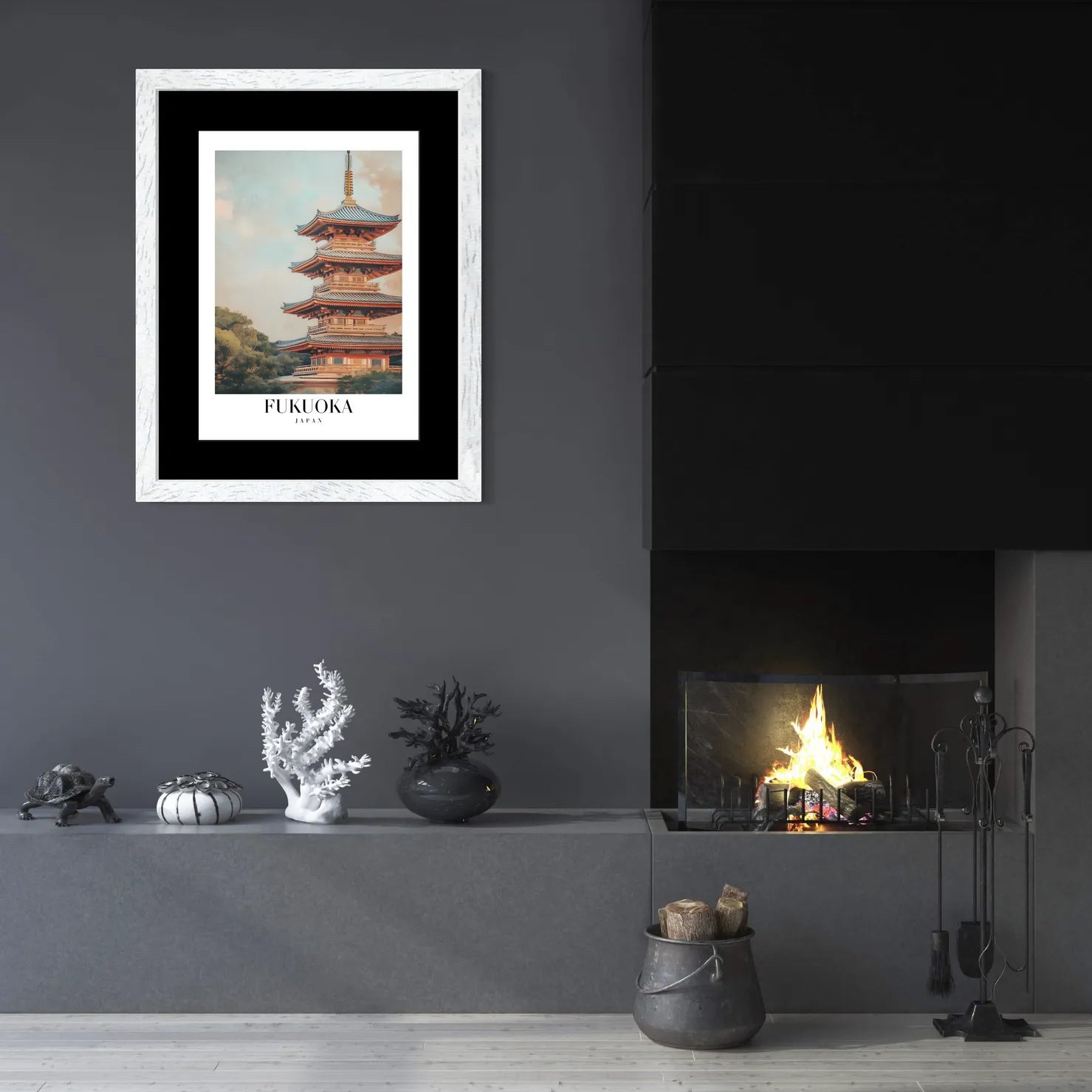 Fukuoka Pagoda Art Print - Traditional Japanese Architecture Amidst Serene Landscapes