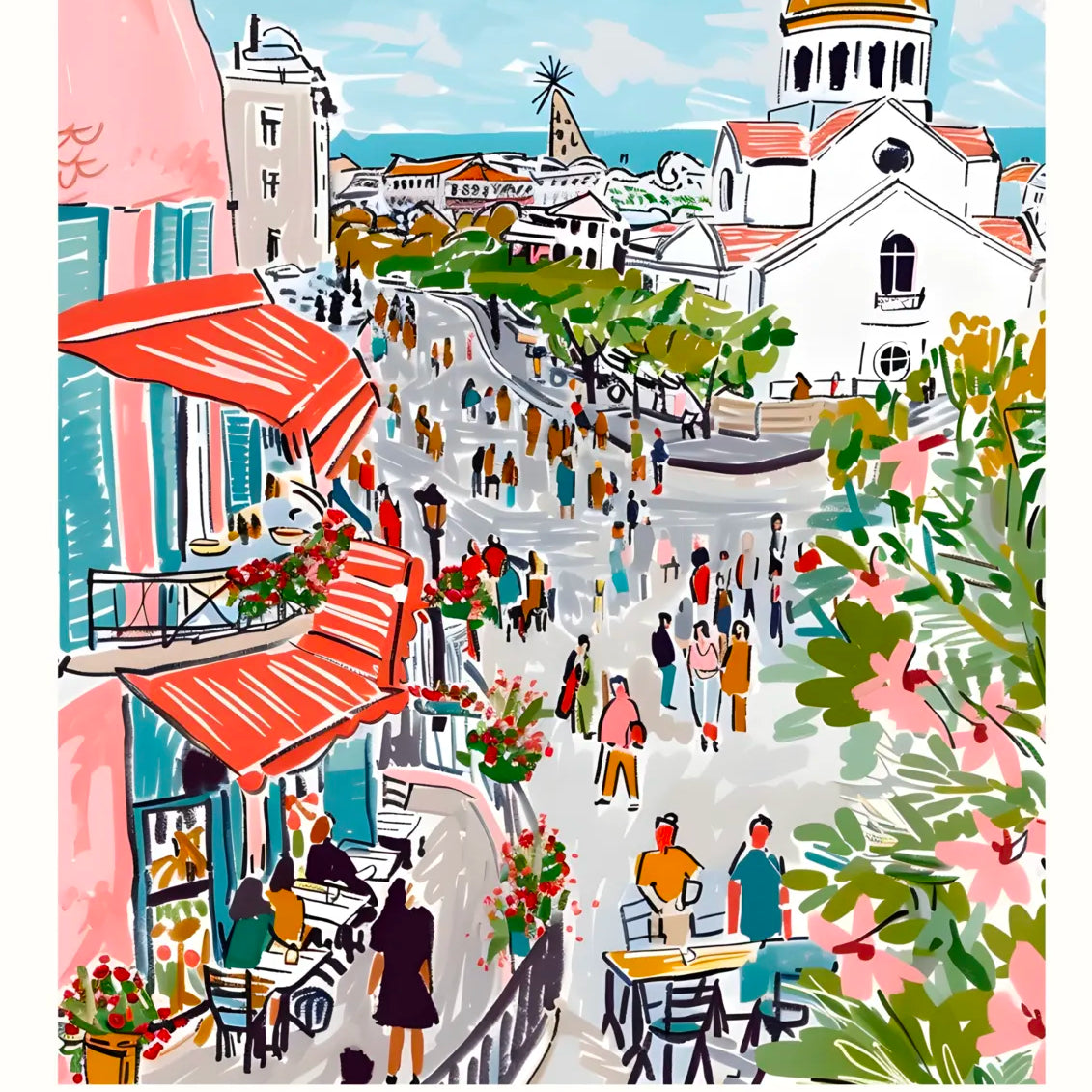 Genoa Street Scene with Cafés Art Print 3