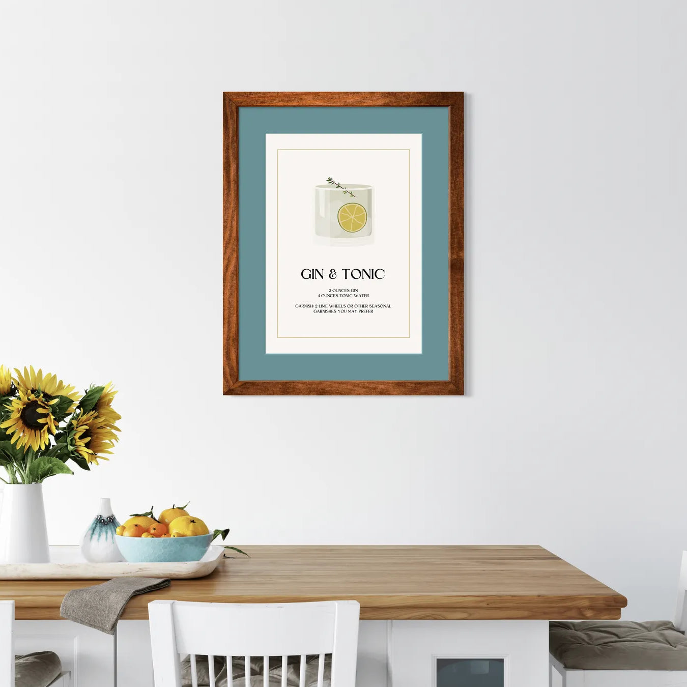 Gin and Tonic Art Print – Minimalist Ochre Bar Decor 2